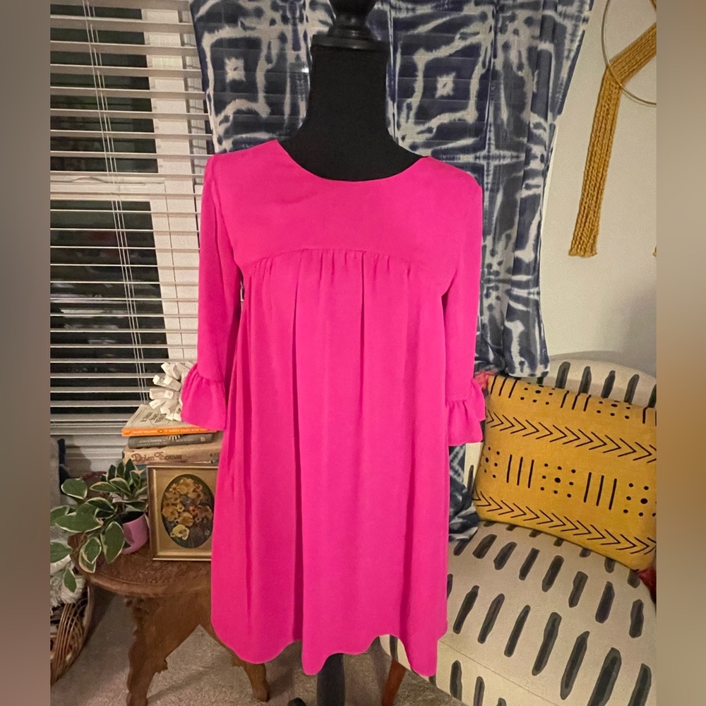 Women’s Amanda Uprichard Hot Pink Babydoll Dress w/Lace Up Back & Ruffle Sleeves